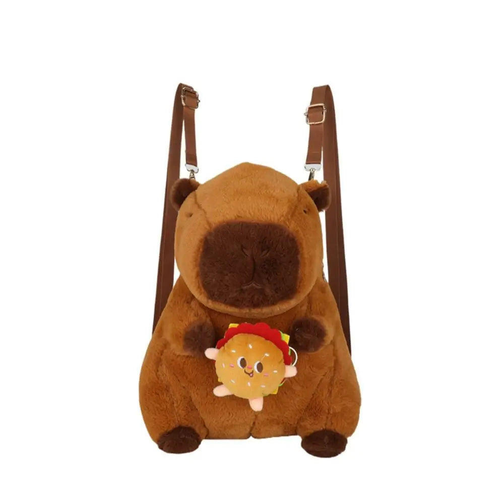 Soft Cartoon Capybara Backpack Hamburg French Fries Kawaii Handbags Korean Style Plush Doll Fur Bag Boys