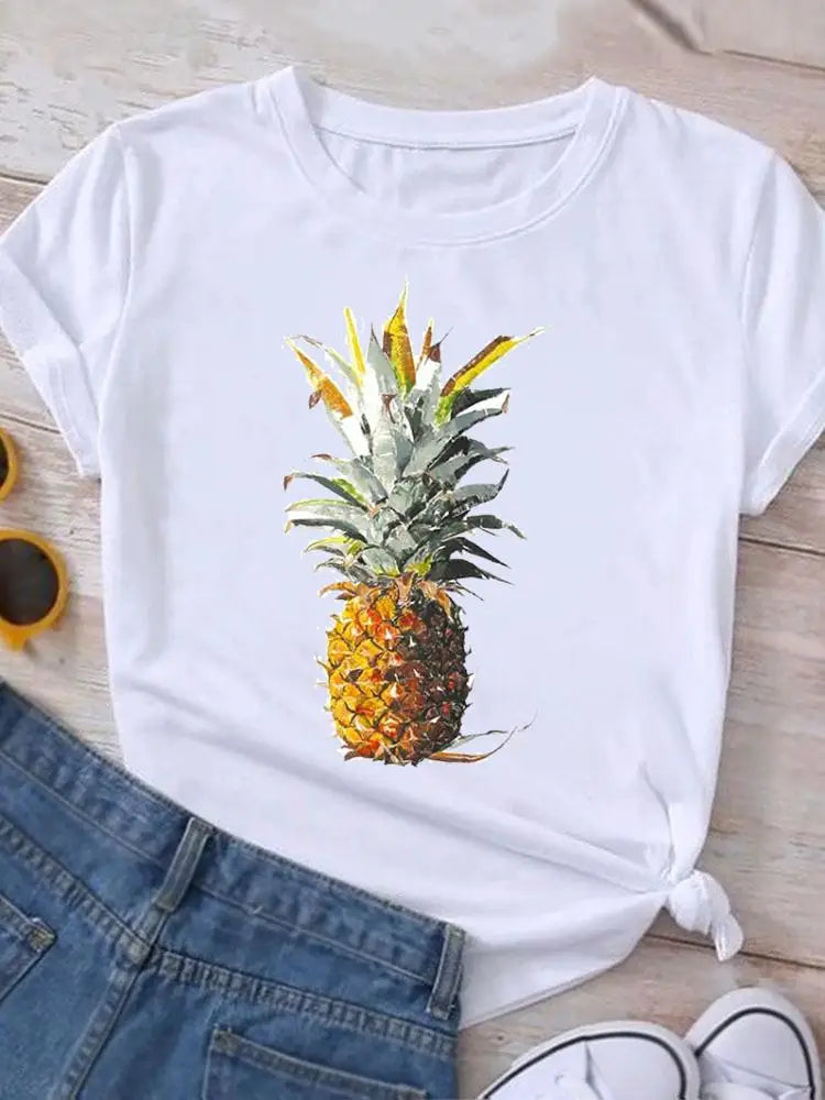 Graphic T Shirt Casual Clothing Summer Short Sleeve Cute Lovely Sweet Flower Women Print Fashion Clothes Tee T-shirt Female Top