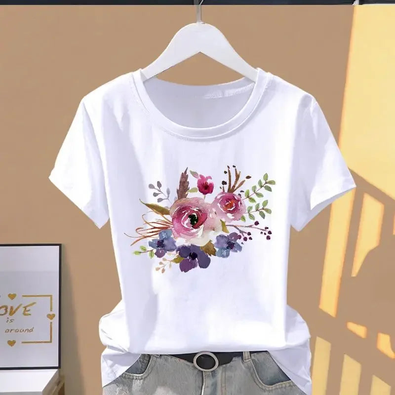 Women Print Floral Sports Fashion Casual Explosive Short Sleeve T-shirt Graphic Tshirts  Women Clothes  Oversized T Shirt