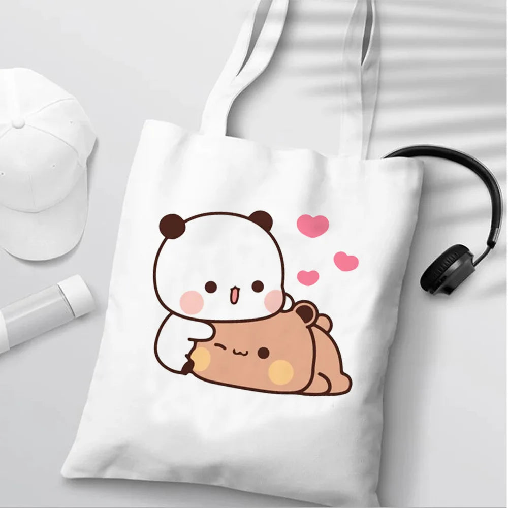 Bubu Dudu Anime Tote Bag Foldable Shopping Bag Tote Bag Aesthetic Fashion Canvas Reusable Shopping Bag Female