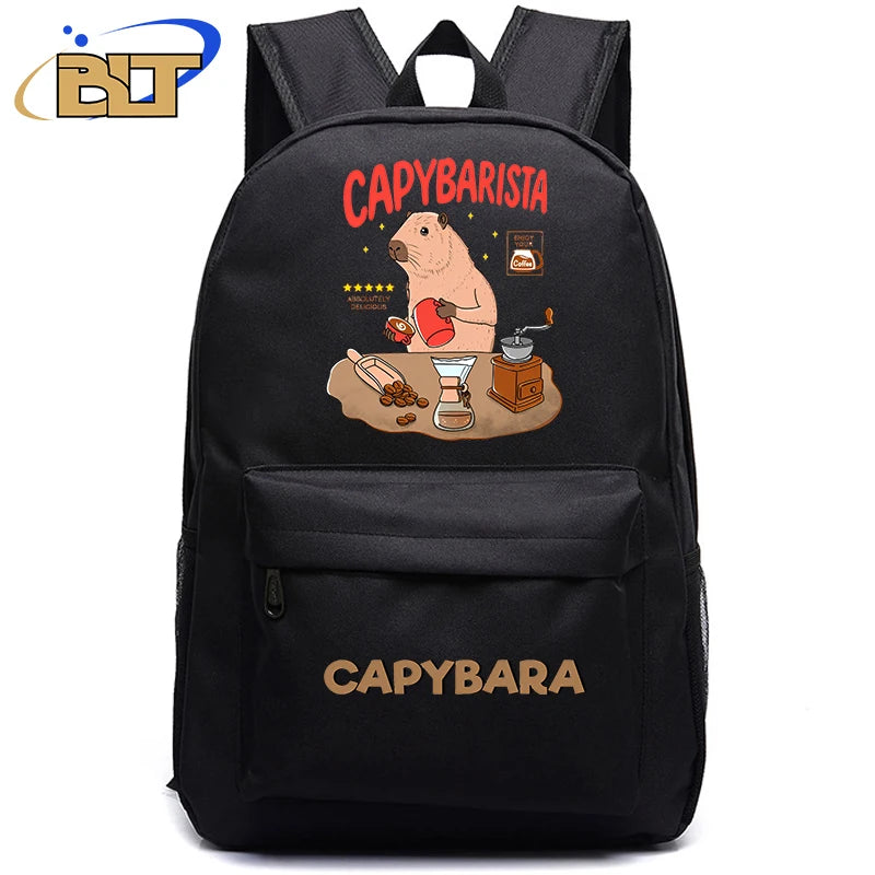 Cute Animal Capybara Print Black Backpack Teenager Student Schoolbag Boys Girls Gift