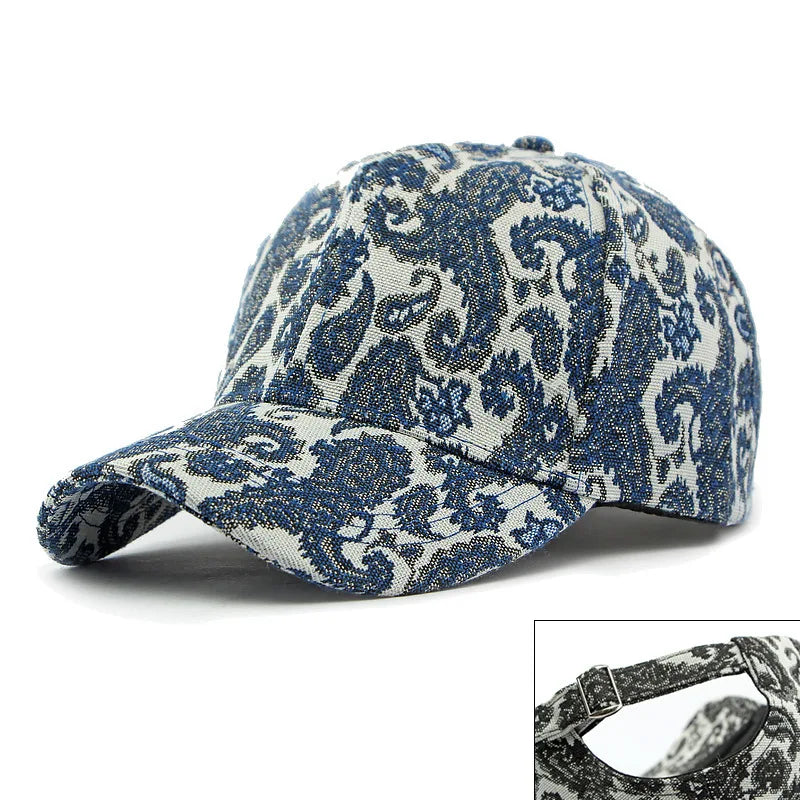 Boho Tropical Print Baseball Cap Women Outdoor Washed Denim Cap Female Fashion Visor Bohemian Jeans Men Sport Street Sun Hats