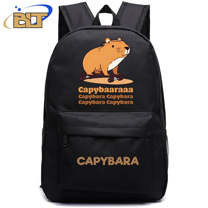 Cute Animal Capybara Print Black Backpack Teenager Student Schoolbag Boys Girls Gift