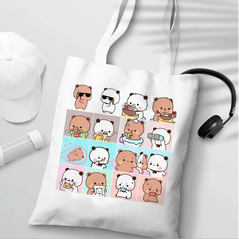 Bubu Dudu Anime Tote Bag Foldable Shopping Bag Tote Bag Aesthetic Fashion Canvas Reusable Shopping Bag Female