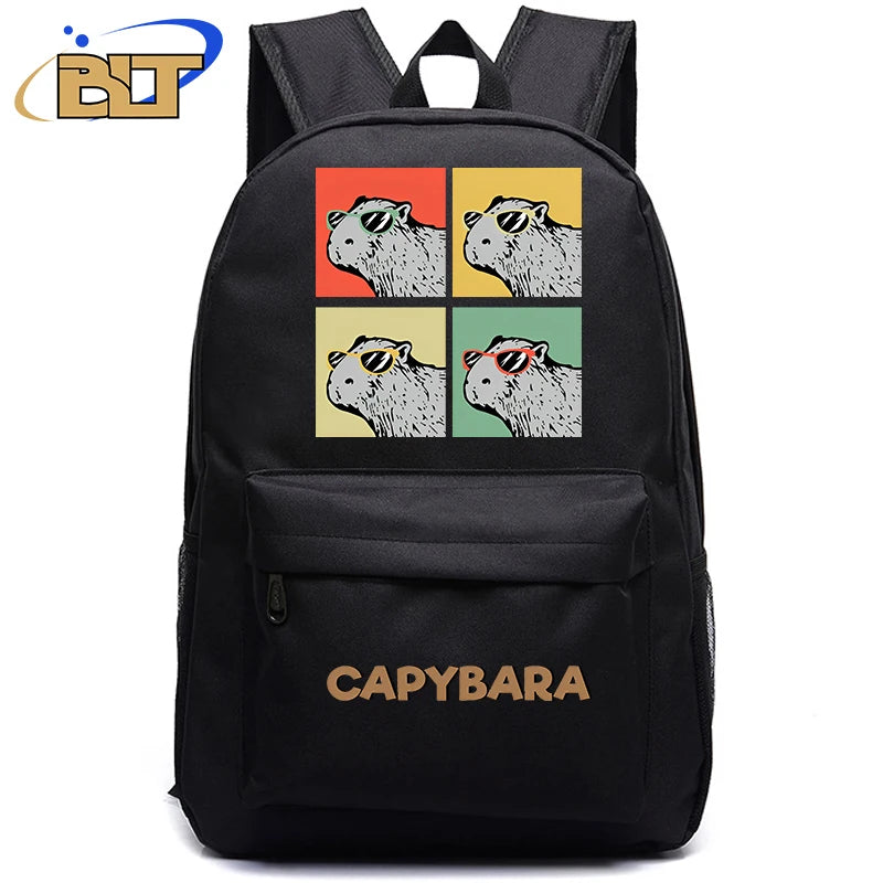 Cute Animal Capybara Print Black Backpack Teenager Student Schoolbag Boys Girls Gift