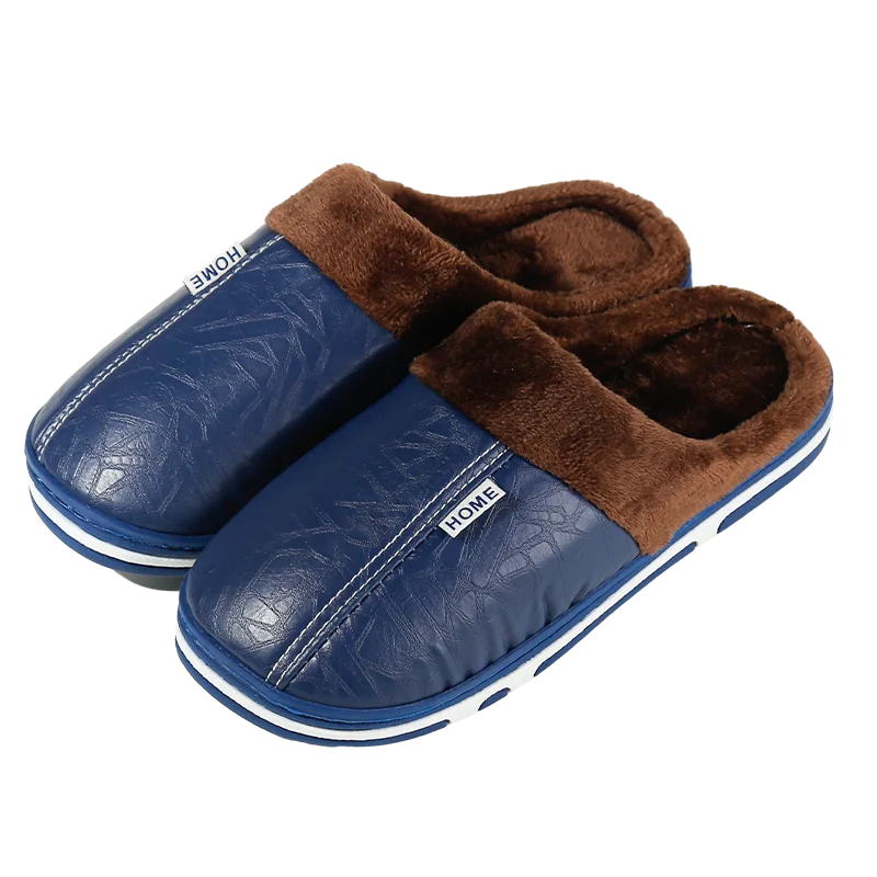 Men's Soft Plush Cozy House Casual Slippers Waterproof Anti-skid Slip-on Shoes Fuzzy Lining Indoor Walk Autumn Winter Couples