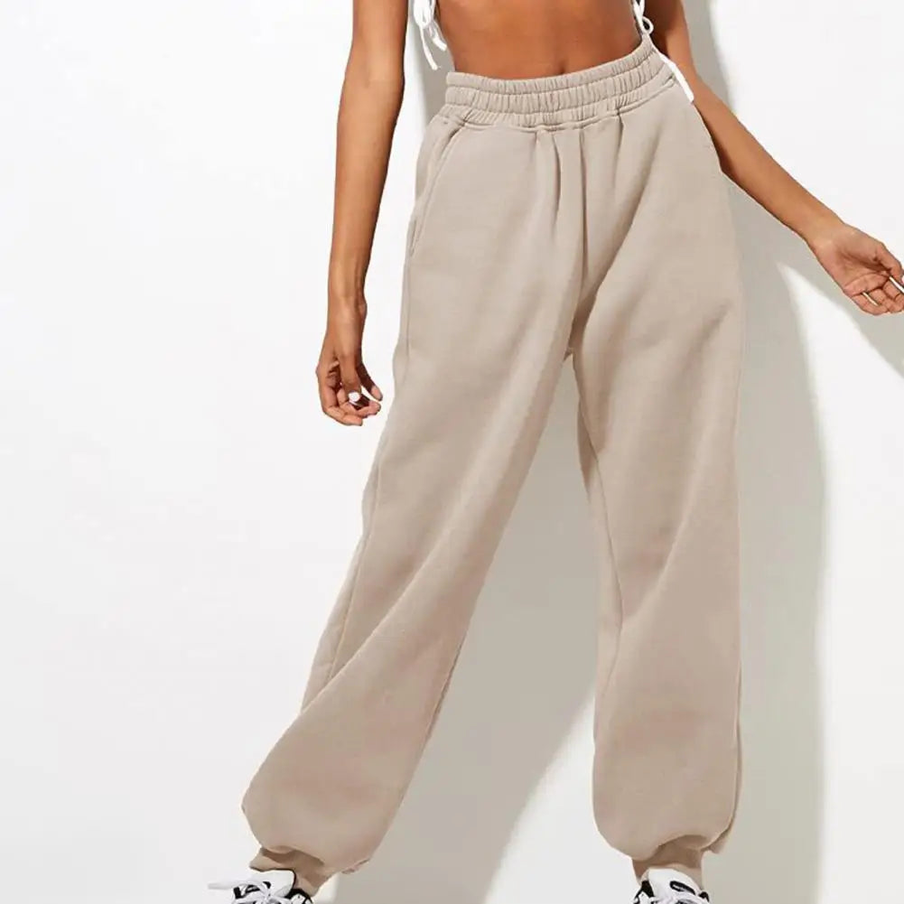 Sport Pants Soft Warm Women's Sweatpants with High Elastic Waist Ankle-banded Solid Color Casual Loose for Spring for Jogging