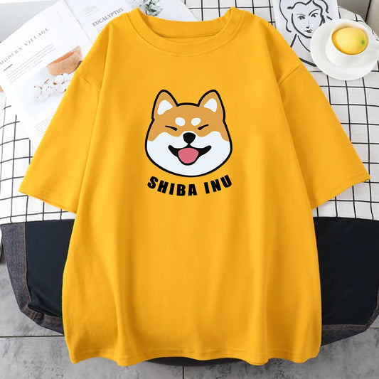 Cute Shiba Inu Letter Printed Female T Shirt Summer Oversized Tshirt Animal Fit Short Sleeve Cartoon Breathable Womens T-Shirts