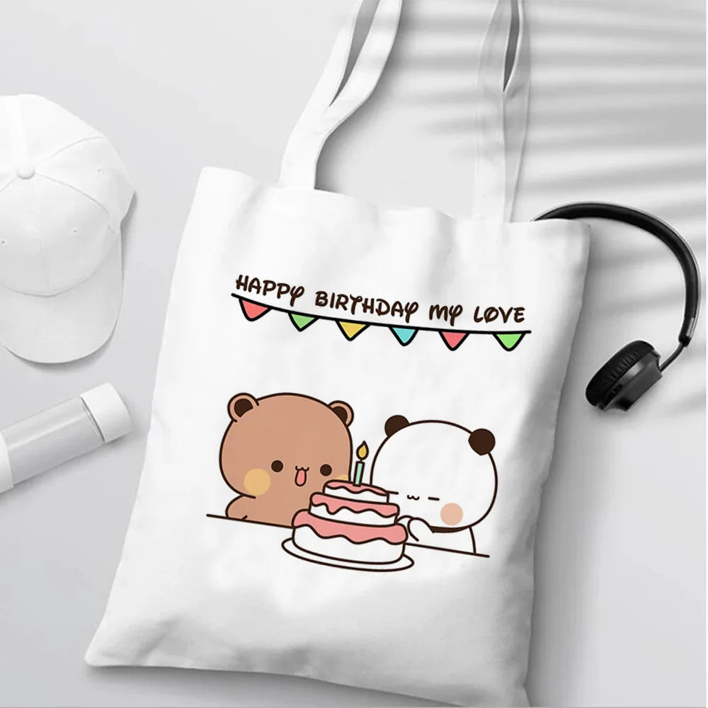 Bubu Dudu Anime Tote Bag Foldable Shopping Bag Tote Bag Aesthetic Fashion Canvas Reusable Shopping Bag Female