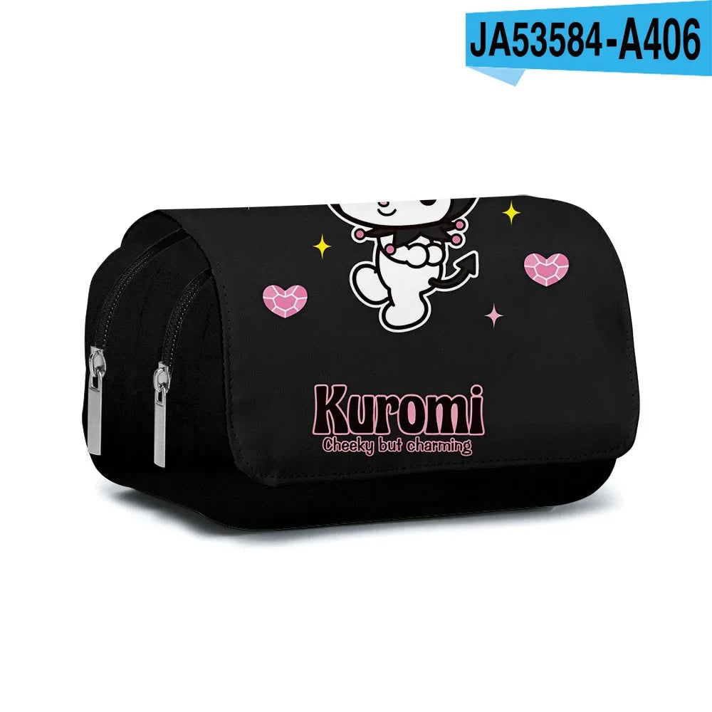 Printing Kuromi Double-layer Pencil Bag Primary and Secondary School Students Cartoon Pencil Bag Mochila Children's Gifts