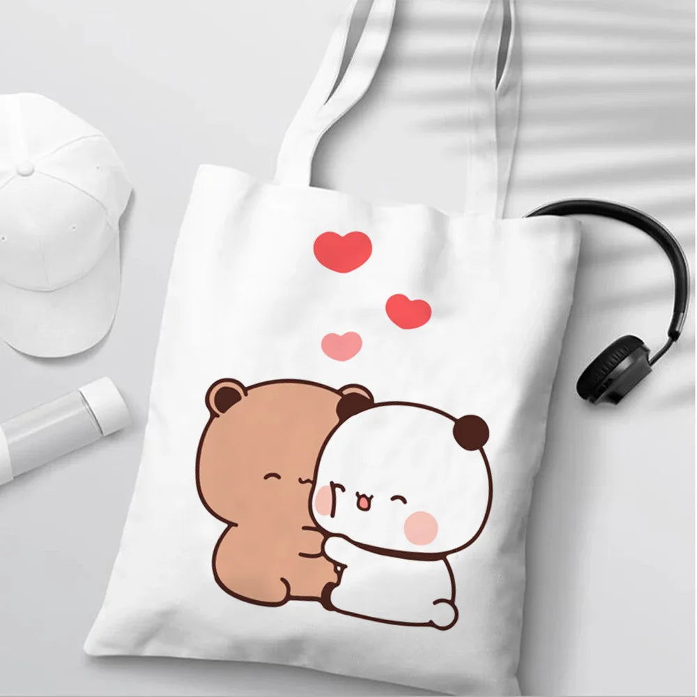 Bubu Dudu Anime Tote Bag Foldable Shopping Bag Tote Bag Aesthetic Fashion Canvas Reusable Shopping Bag Female