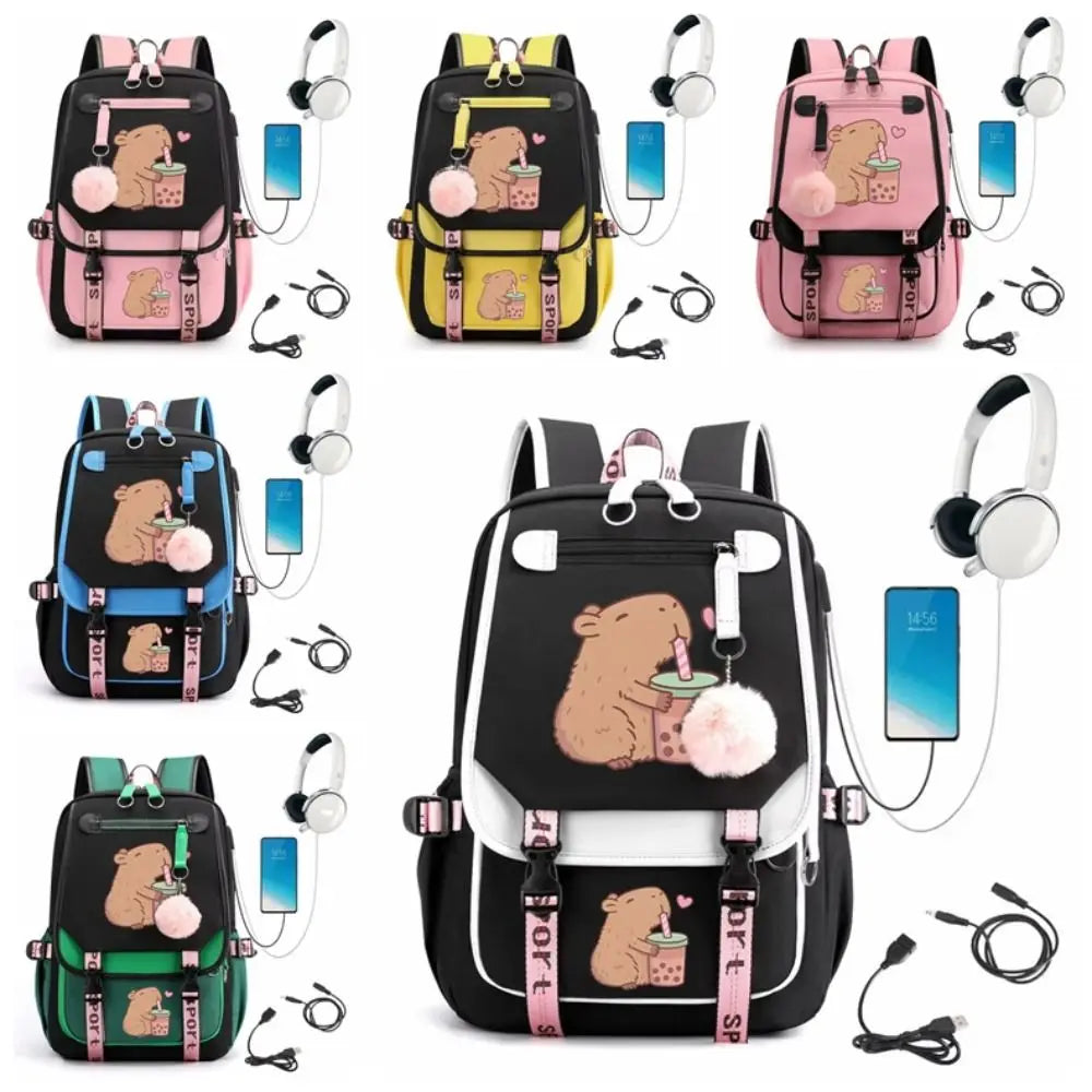 New Capybara Children's School Backpack Elementary School Nylon Students Schoolbag Large Capacity Book Bags Kindergarten