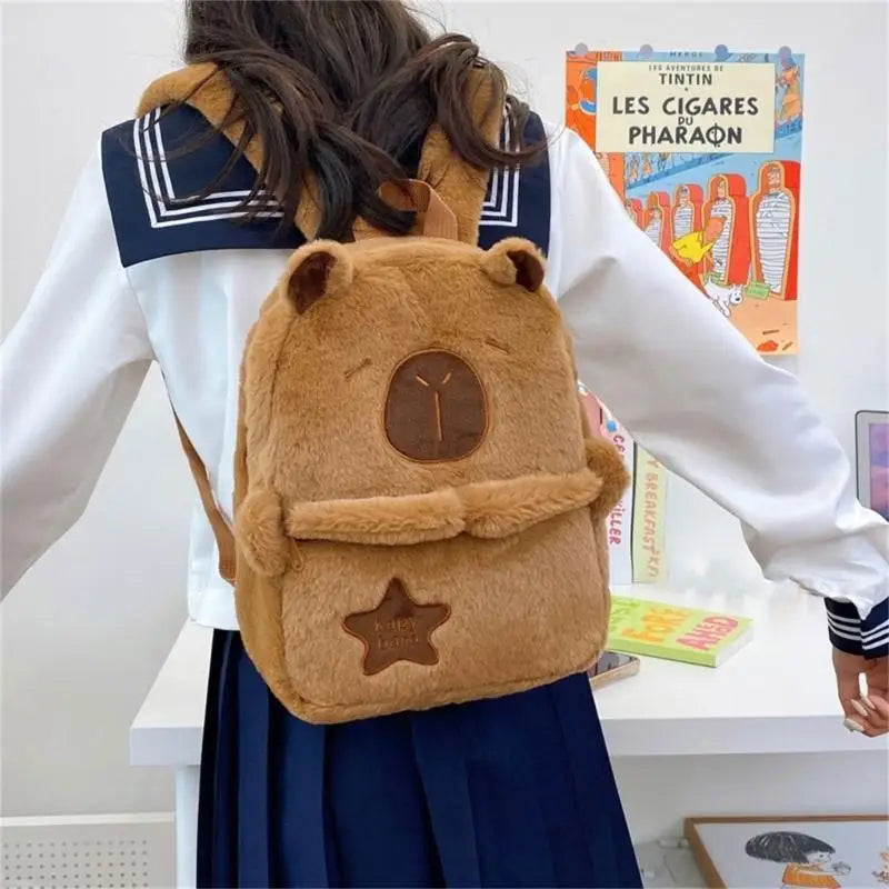 X90D Capybara Backpack Plush School Bag Large Daypack for Fashion Enthusiasts