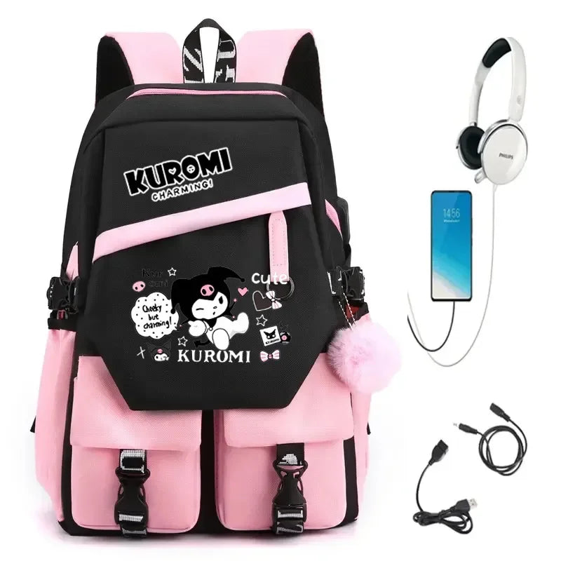 MINISO Kuromi Melody Joint Peripheral Backpack Female Cute Elementary School Students Junior High School Bag Mochila