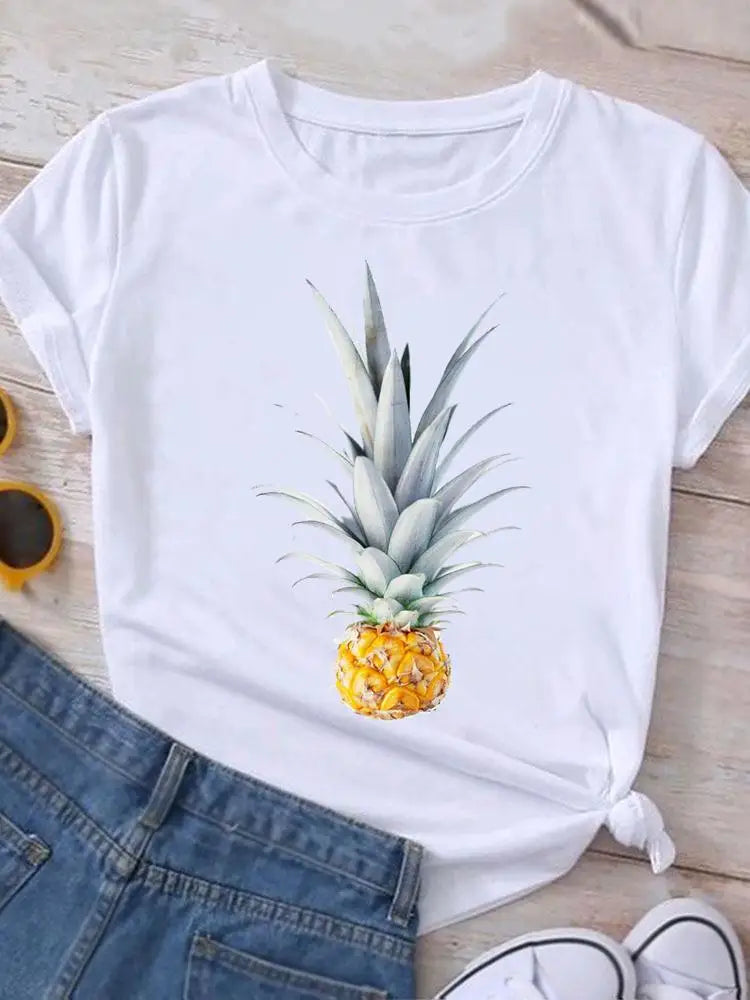 Graphic T Shirt Casual Clothing Summer Short Sleeve Cute Lovely Sweet Flower Women Print Fashion Clothes Tee T-shirt Female Top