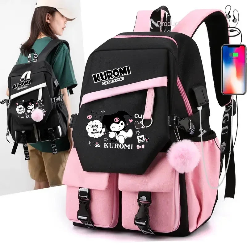 MINISO Kuromi Melody Joint Peripheral Backpack Female Cute Elementary School Students Junior High School Bag Mochila