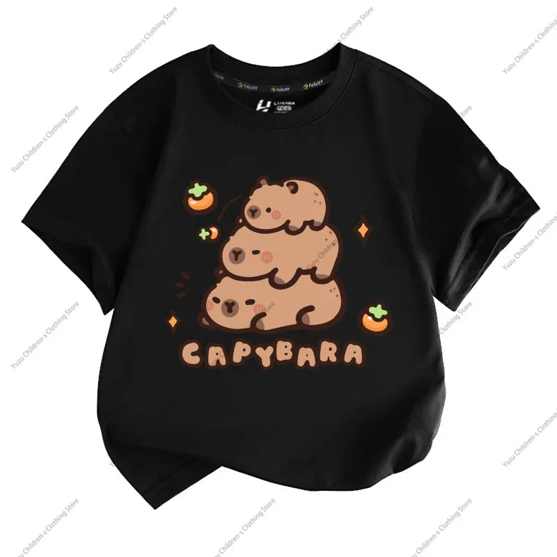 Summer New Trend Capybara Printing Cute Children's Short-Sleeved T-Shirt Cute Comfortable Versatile Boy and Girl T-Shirt