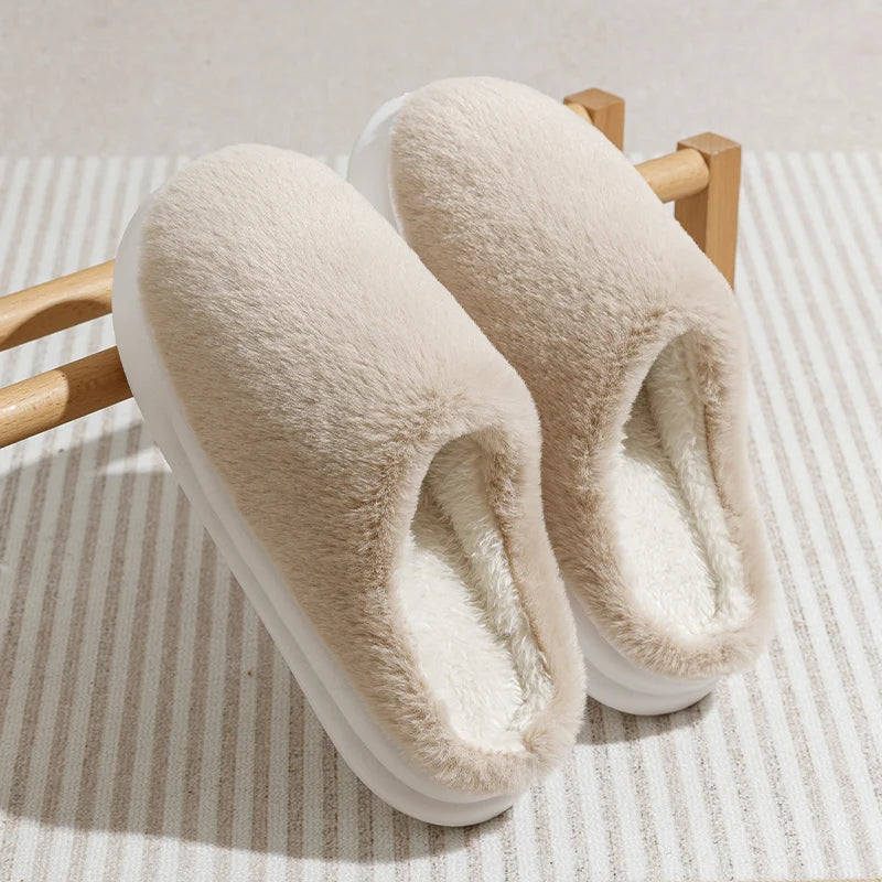 Men's/Women's Solid Color Fleece Lined Home Cotton Slippers, Warm and Comfortable Fleece Lined Thick Insulated Slippers, Autumn