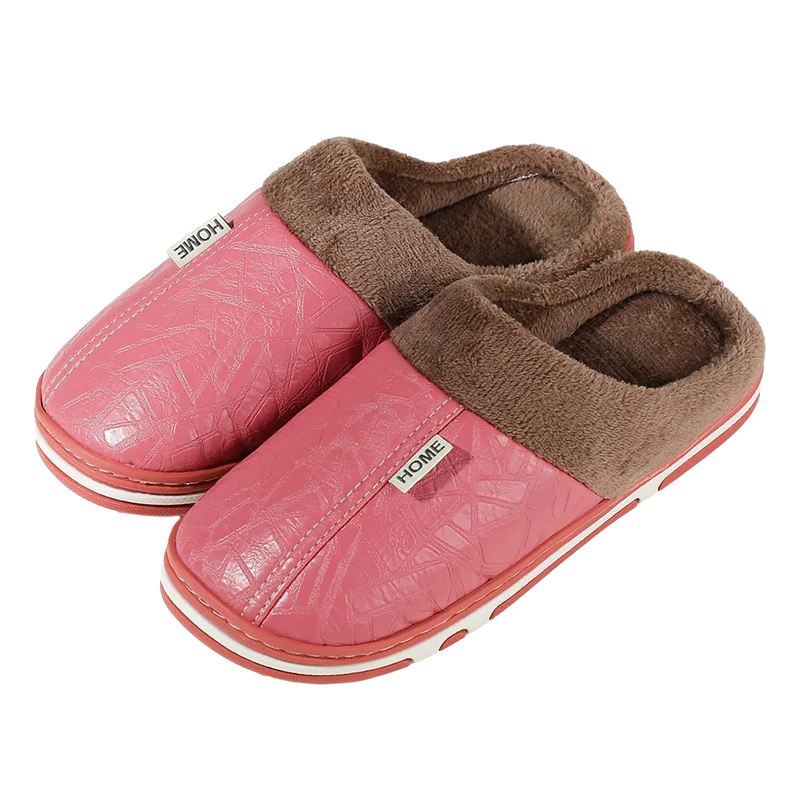 Men's Soft Plush Cozy House Casual Slippers Waterproof Anti-skid Slip-on Shoes Fuzzy Lining Indoor Walk Autumn Winter Couples