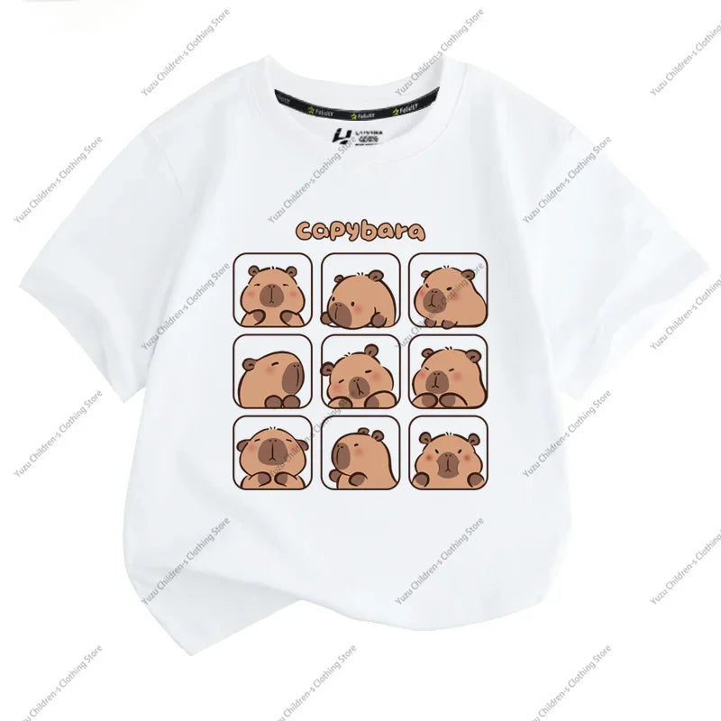 Summer New Trend Capybara Printing Cute Children's Short-Sleeved T-Shirt Cute Comfortable Versatile Boy and Girl T-Shirt