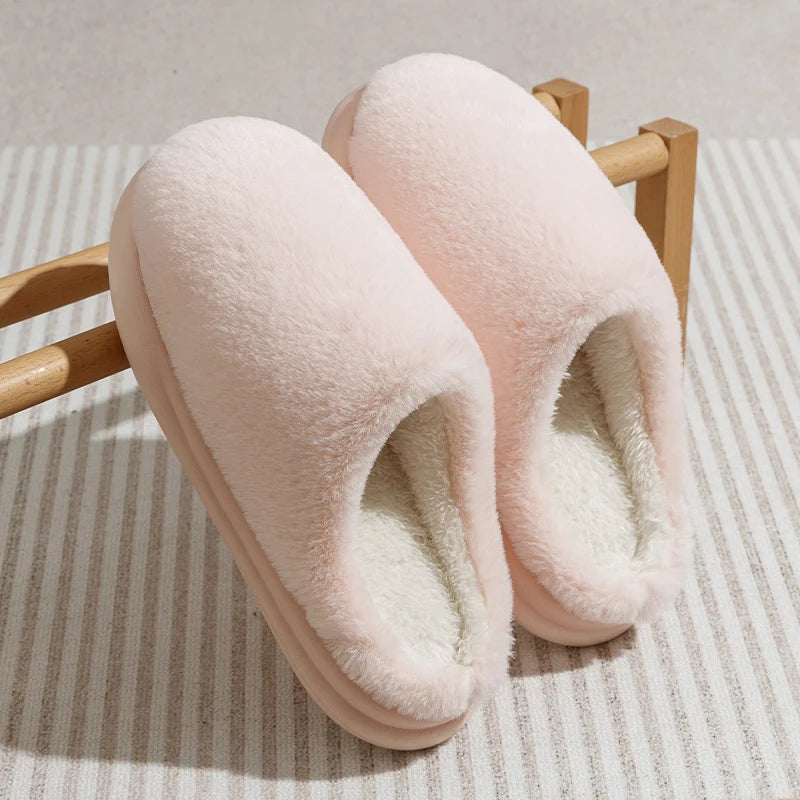 Men's/Women's Solid Color Fleece Lined Home Cotton Slippers, Warm and Comfortable Fleece Lined Thick Insulated Slippers, Autumn