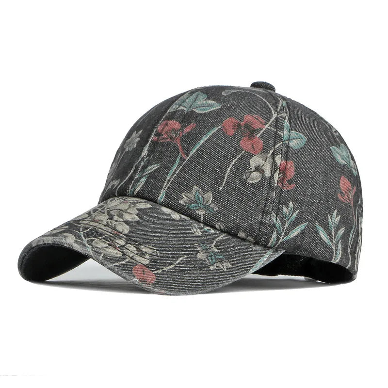 Boho Tropical Print Baseball Cap Women Outdoor Washed Denim Cap Female Fashion Visor Bohemian Jeans Men Sport Street Sun Hats