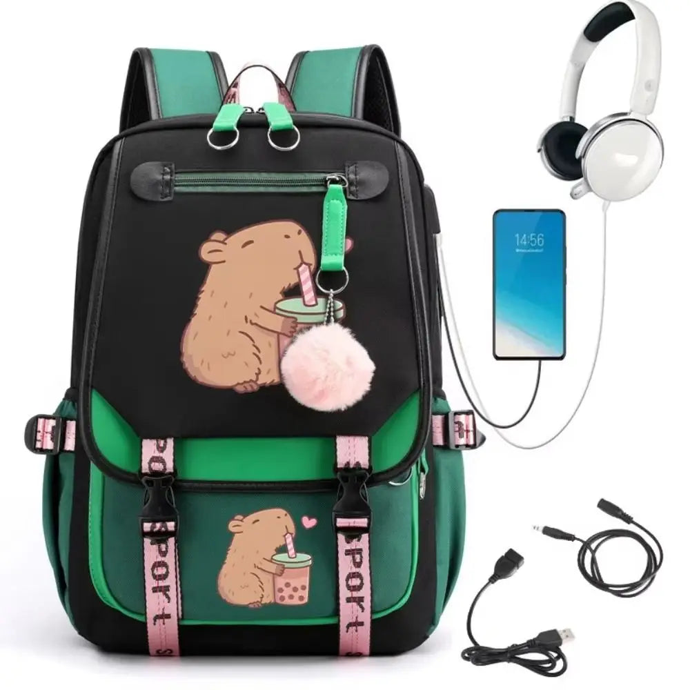 New Capybara Children's School Backpack Elementary School Nylon Students Schoolbag Large Capacity Book Bags Kindergarten