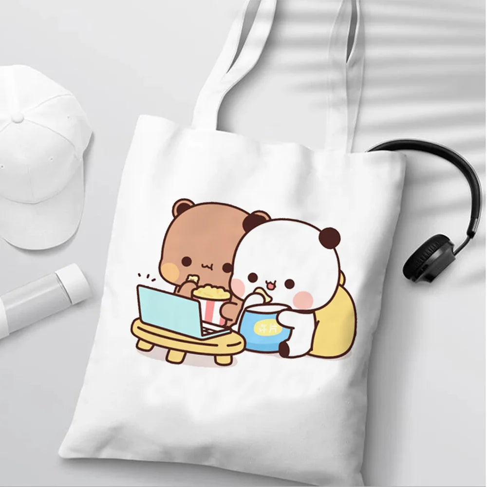 Bubu Dudu Anime Tote Bag Foldable Shopping Bag Tote Bag Aesthetic Fashion Canvas Reusable Shopping Bag Female