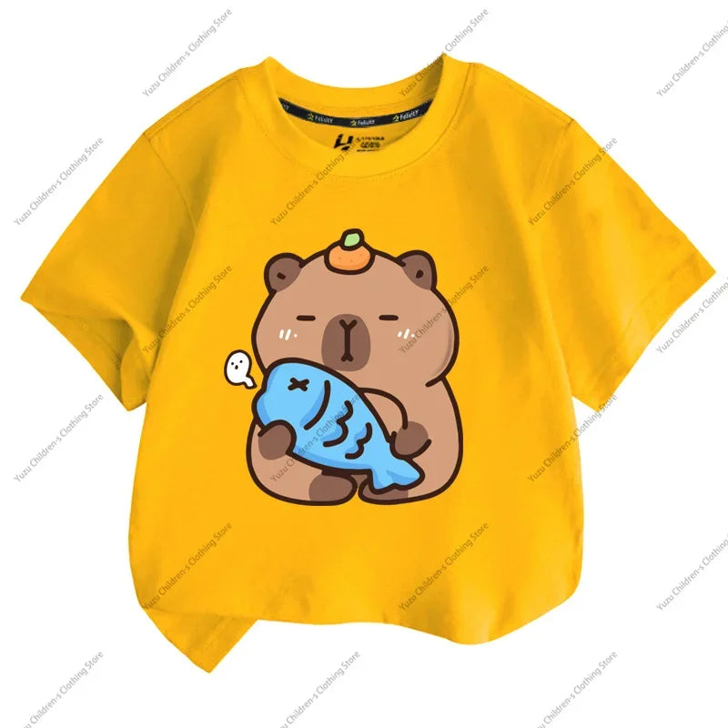 Summer New Trend Capybara Printing Cute Children's Short-Sleeved T-Shirt Cute Comfortable Versatile Boy and Girl T-Shirt