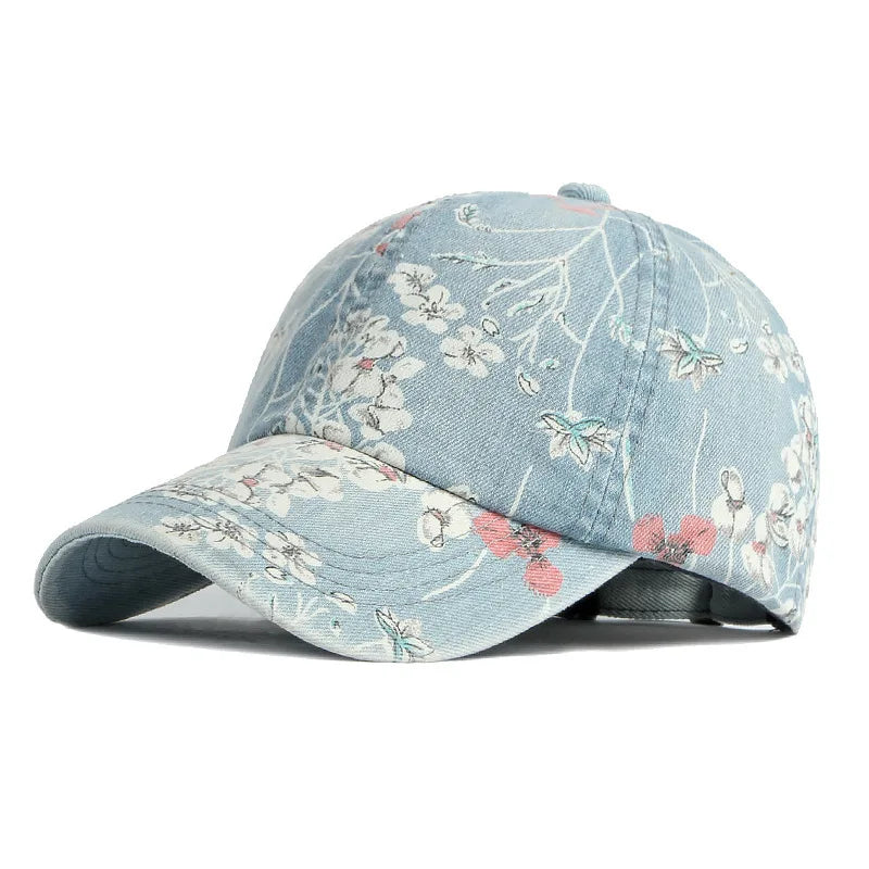 Boho Tropical Print Baseball Cap Women Outdoor Washed Denim Cap Female Fashion Visor Bohemian Jeans Men Sport Street Sun Hats