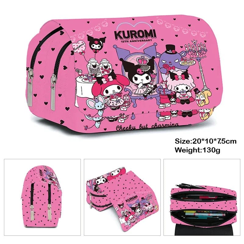 Printing Kuromi Double-layer Pencil Bag Primary and Secondary School Students Cartoon Pencil Bag Mochila Children's Gifts