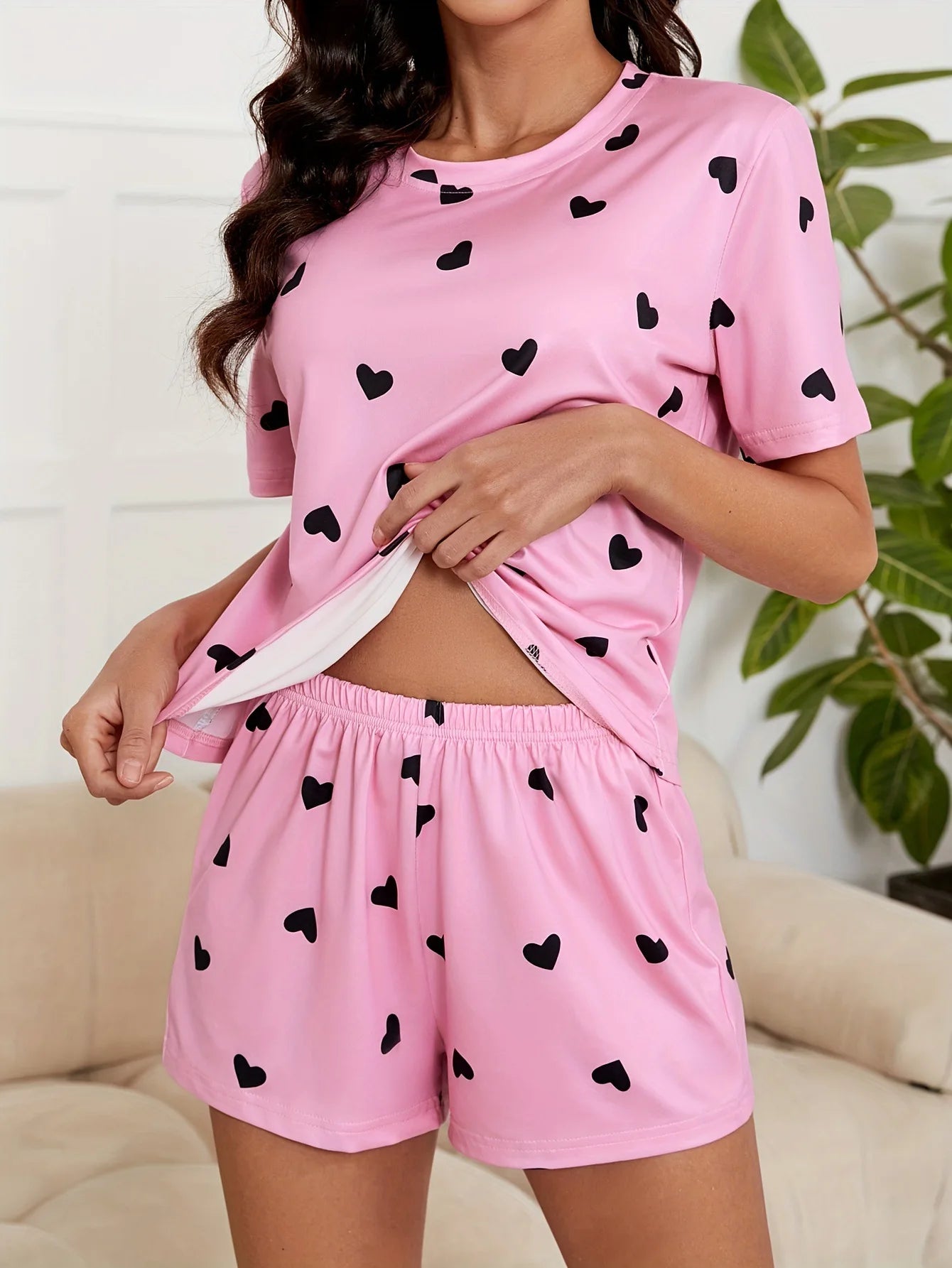 2025 Summer New Women's Pajamas Homewear Set Girls Short-Sleeved Shorts Love Print Knitted Fashion Soft Pajamas Homewear