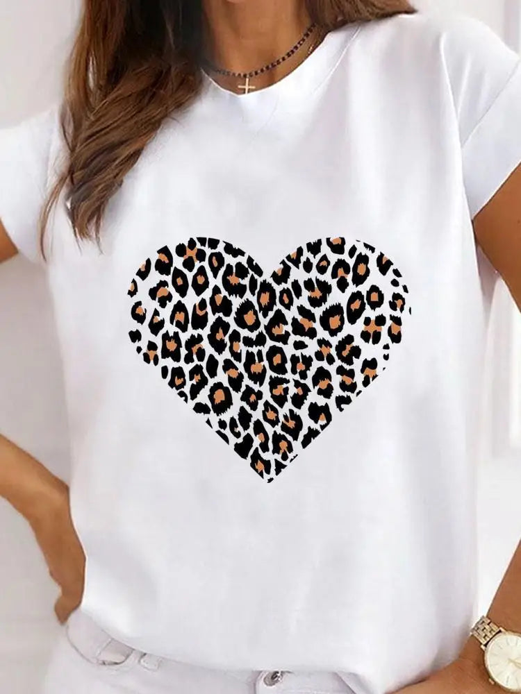 Short Sleeve Graphic Tee Clothes Summer Ladies Print T Fashion Women's Leopard 90s Trend Lovely Clothing Female T-shirts