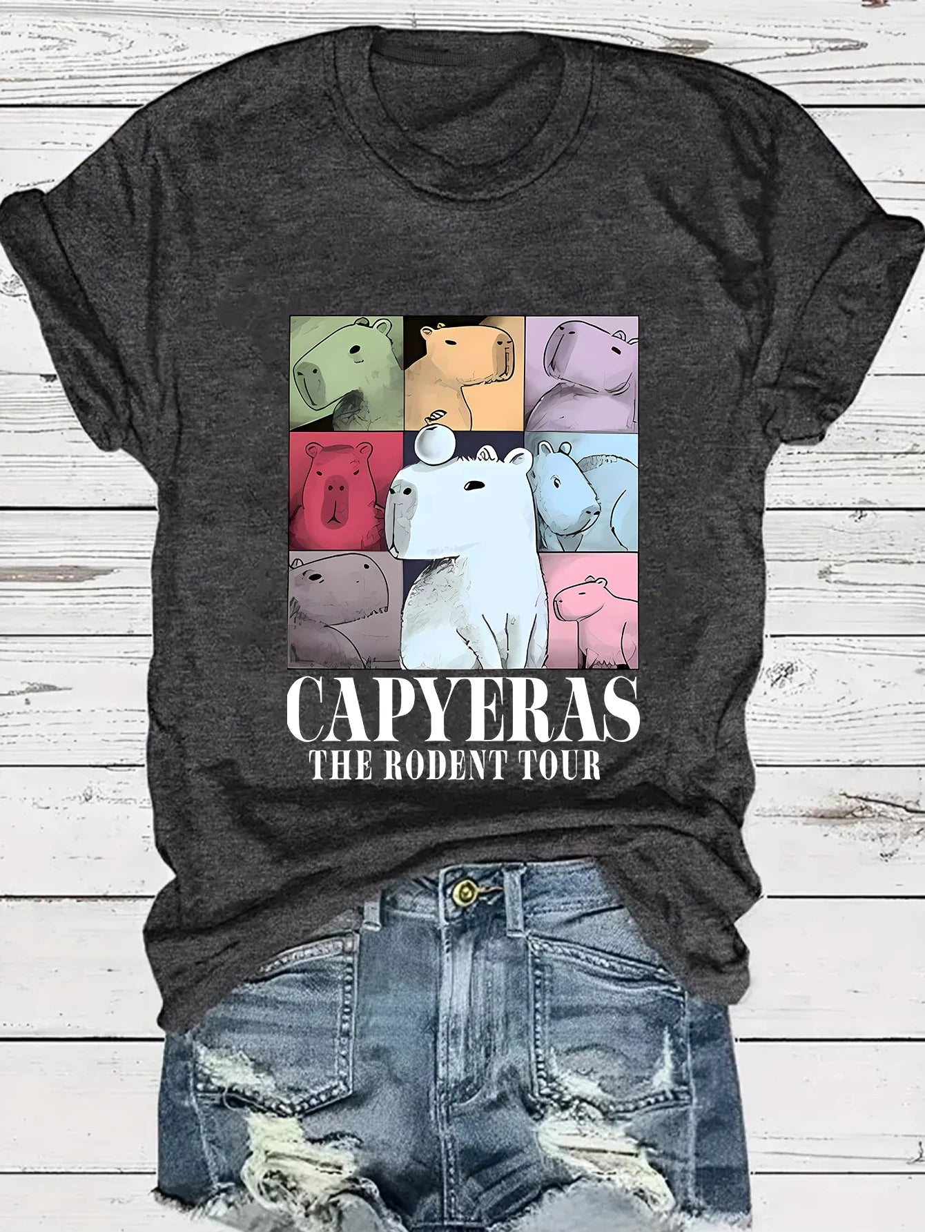 Capyeras funny cute Capybara color concert tour cute animal print women's casual short-sleeved crewneck T-shirt