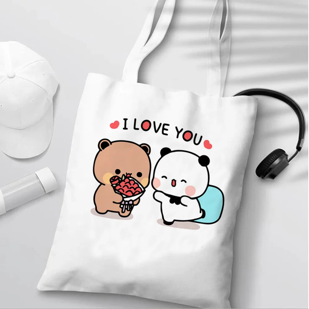 Bubu Dudu Anime Tote Bag Foldable Shopping Bag Tote Bag Aesthetic Fashion Canvas Reusable Shopping Bag Female