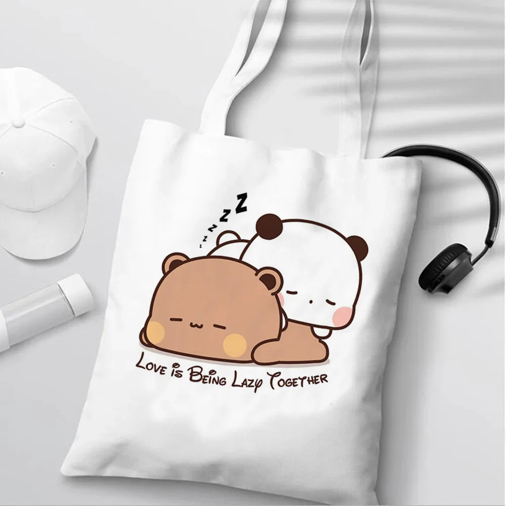 Bubu Dudu Anime Tote Bag Foldable Shopping Bag Tote Bag Aesthetic Fashion Canvas Reusable Shopping Bag Female