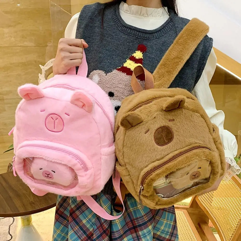 Kawaii Cartoon Capybara Plush Backpack See-through Without Capibara Doll Plushie Doll Fur Bag Capybara Pain Bag