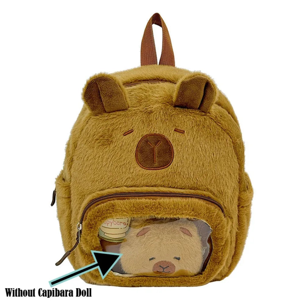 Kawaii Cartoon Capybara Plush Backpack See-through Without Capibara Doll Plushie Doll Fur Bag Capybara Pain Bag