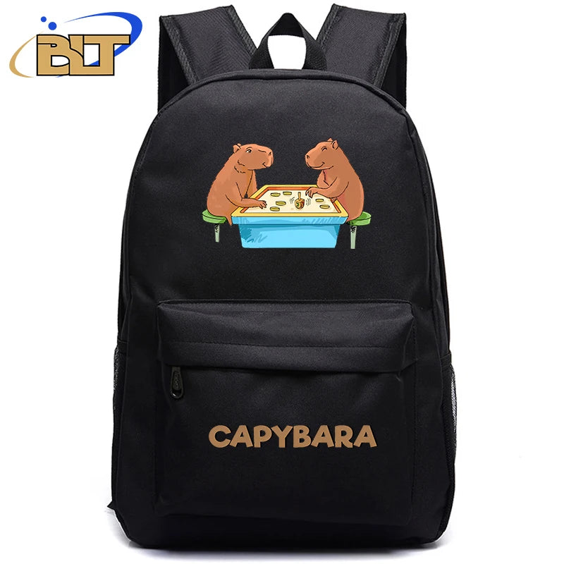 Cute Animal Capybara Print Black Backpack Teenager Student Schoolbag Boys Girls Gift