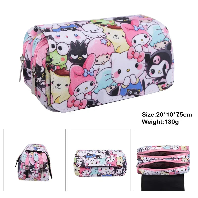 Printing Kuromi Double-layer Pencil Bag Primary and Secondary School Students Cartoon Pencil Bag Mochila Children's Gifts