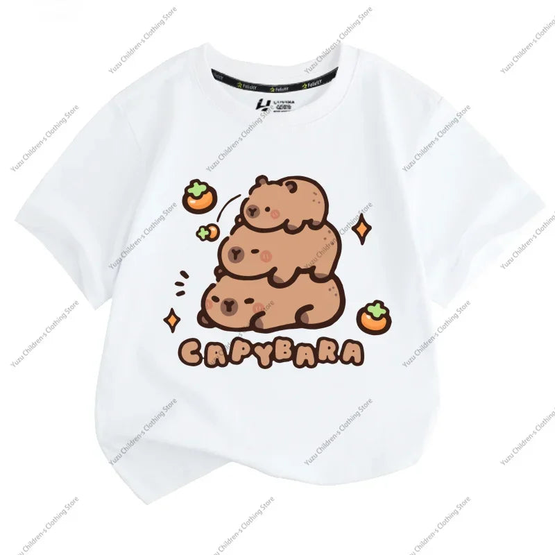 Summer New Trend Capybara Printing Cute Children's Short-Sleeved T-Shirt Cute Comfortable Versatile Boy and Girl T-Shirt