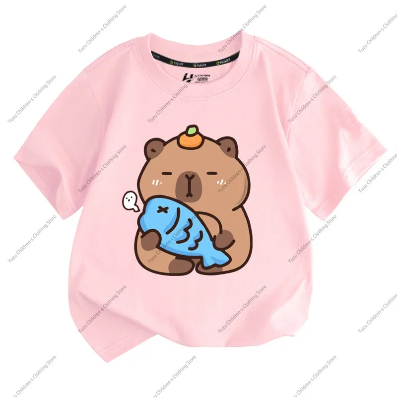 Summer New Trend Capybara Printing Cute Children's Short-Sleeved T-Shirt Cute Comfortable Versatile Boy and Girl T-Shirt