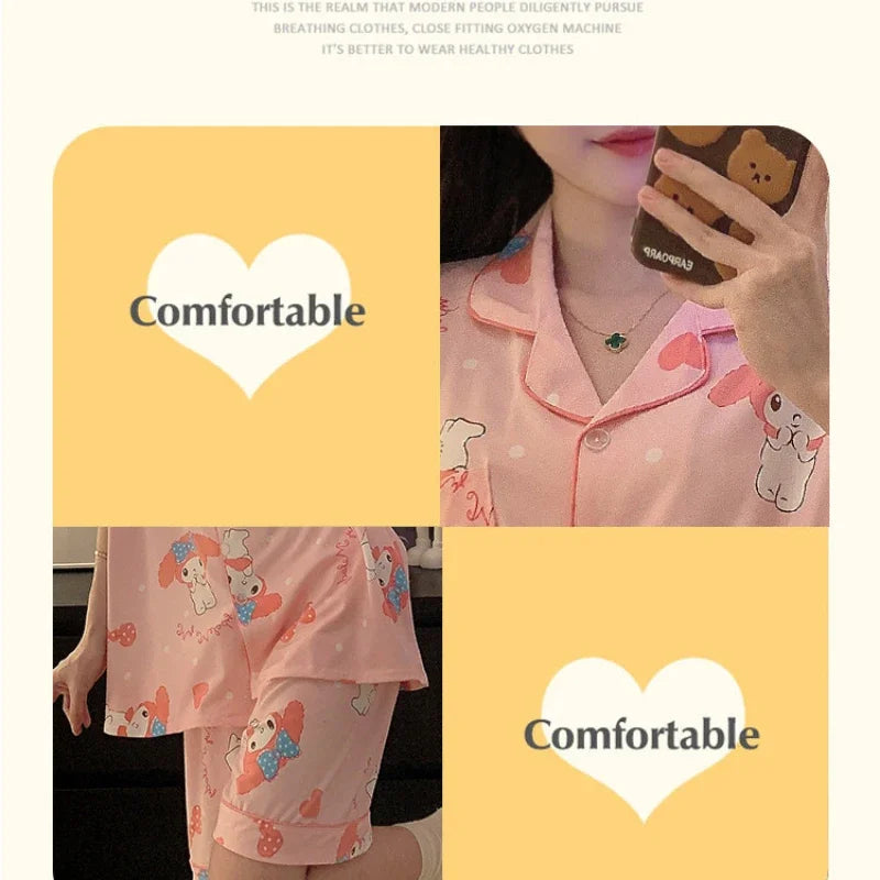 150kg Plus Size Ins Cartoon Pajamas Set Korean Student Summer Internet Celebrity Girl Short Sleeve Shorts Thin Loose Homewear