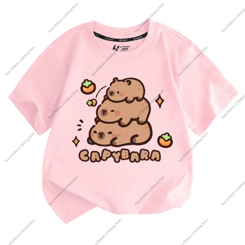 Summer New Trend Capybara Printing Cute Children's Short-Sleeved T-Shirt Cute Comfortable Versatile Boy and Girl T-Shirt