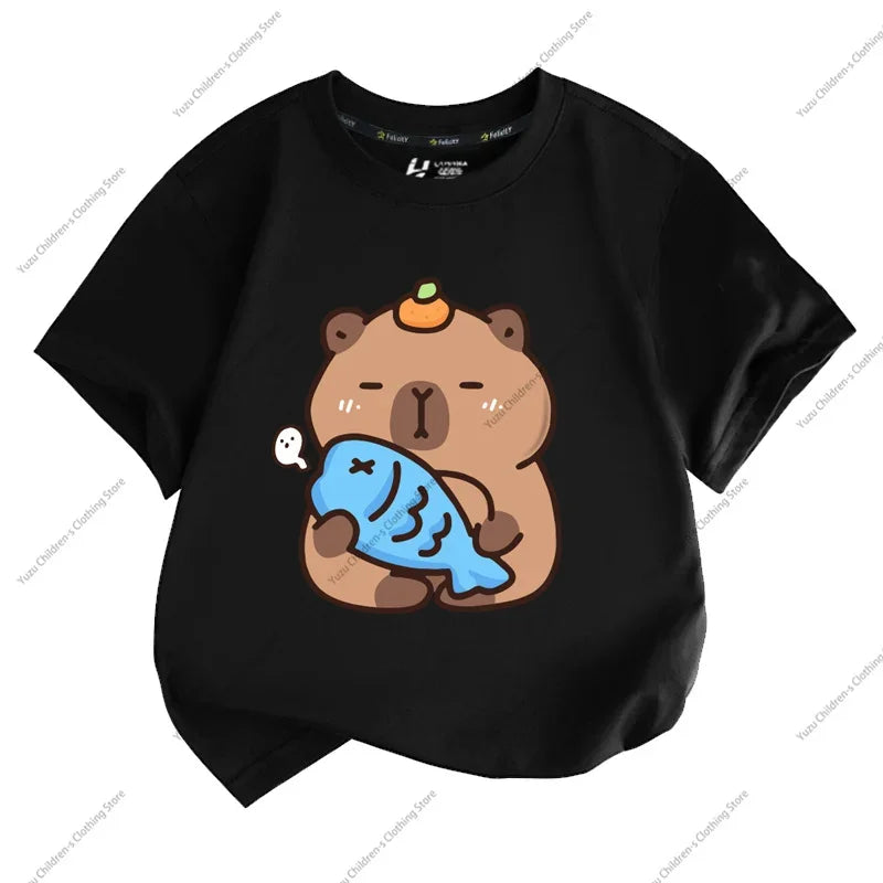 Summer New Trend Capybara Printing Cute Children's Short-Sleeved T-Shirt Cute Comfortable Versatile Boy and Girl T-Shirt