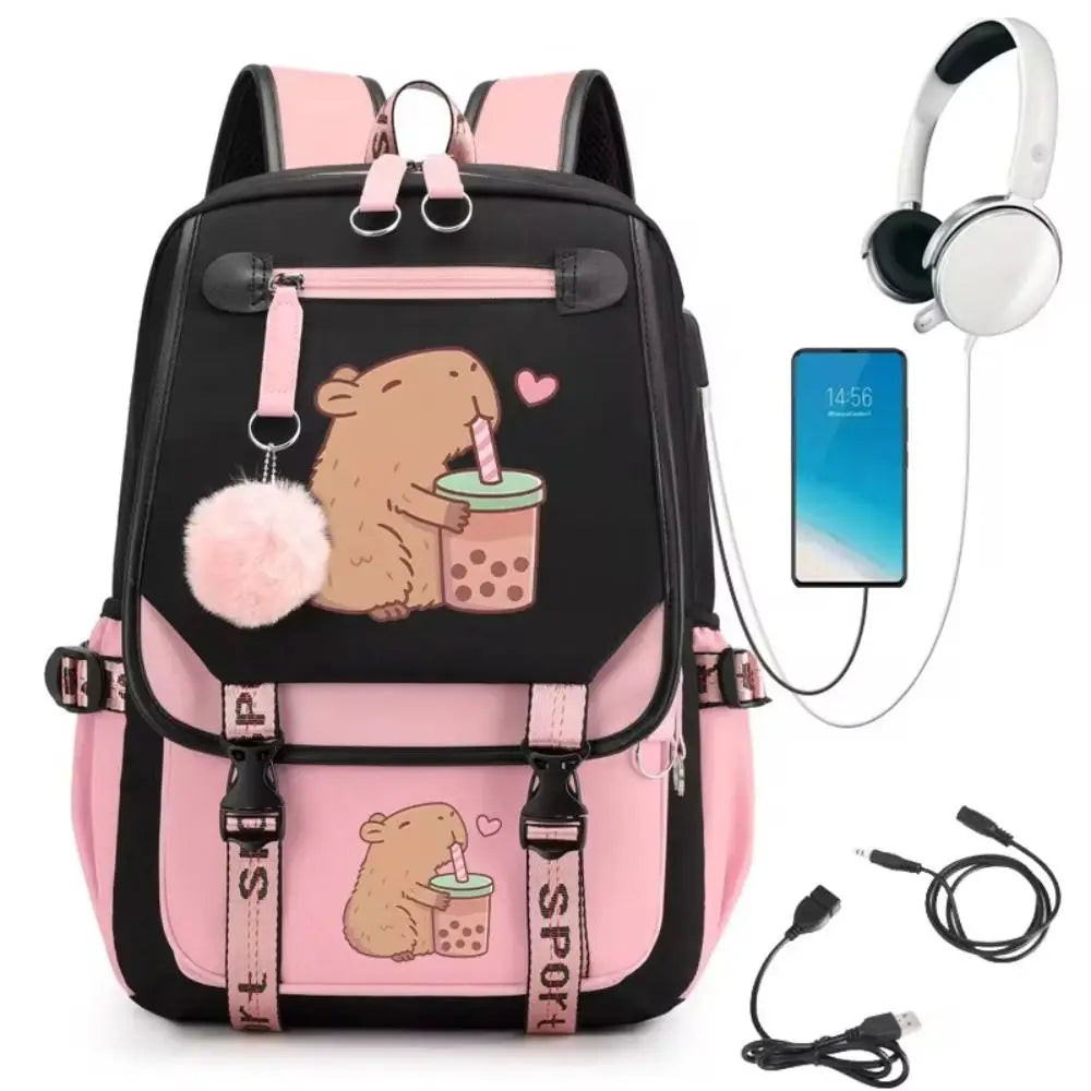 New Capybara Children's School Backpack Elementary School Nylon Students Schoolbag Large Capacity Book Bags Kindergarten