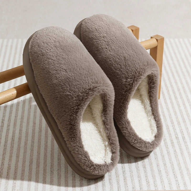 Men's/Women's Solid Color Fleece Lined Home Cotton Slippers, Warm and Comfortable Fleece Lined Thick Insulated Slippers, Autumn