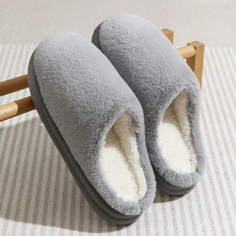 Men's/Women's Solid Color Fleece Lined Home Cotton Slippers, Warm and Comfortable Fleece Lined Thick Insulated Slippers, Autumn